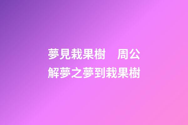夢見栽果樹　周公解夢之夢到栽果樹
